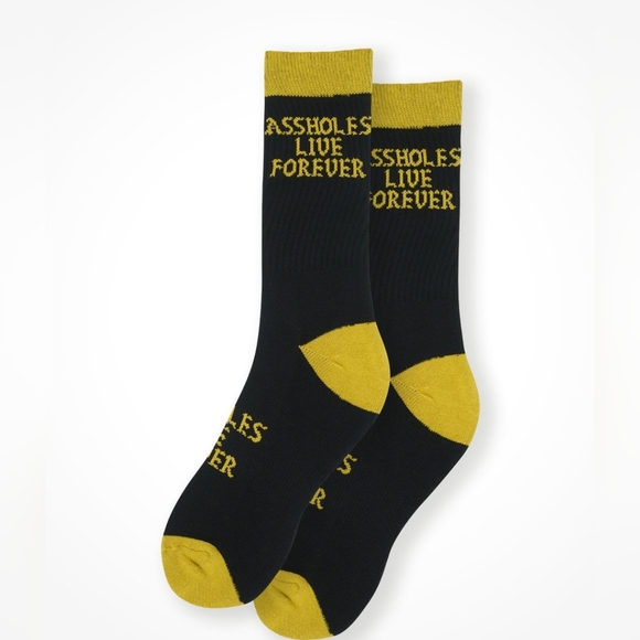 NWT Assholes Live Forever Green Colorblock Crew Socks Unisex Adult Size Khaki - Picture 1 of 5